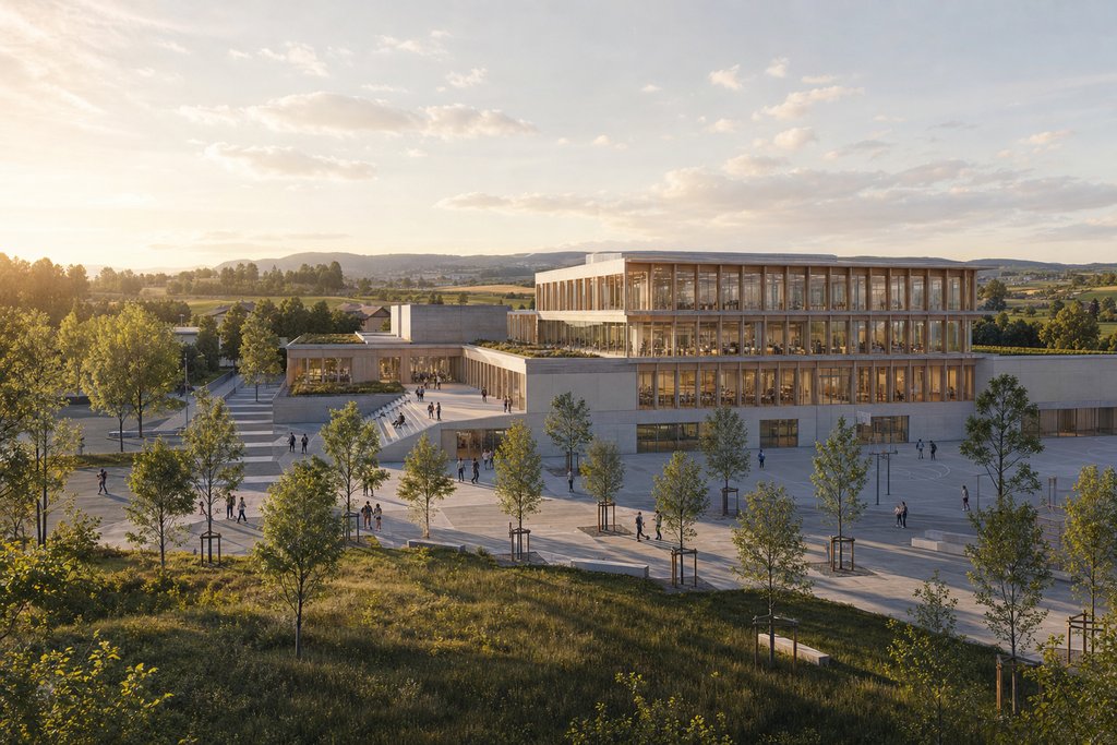 Visualisation d'architecte du projet Nouveau Gymnase d'Echallens